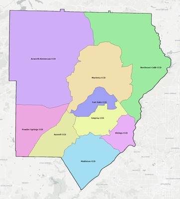 Cobb County GA townships and subdivisions map