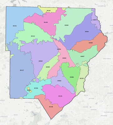 Cobb County GA ZIP code map preview