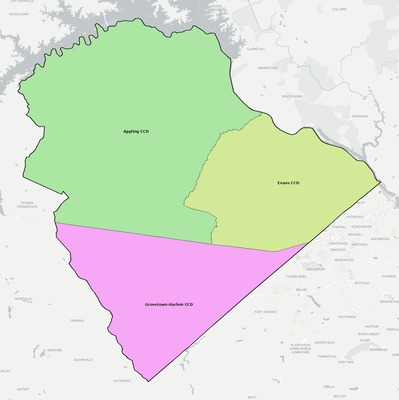 Columbia County GA townships and subdivisions map
