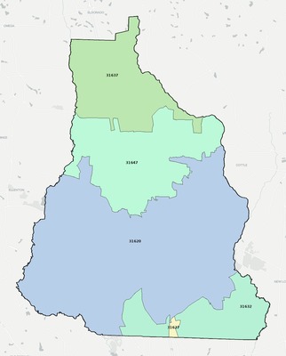 Cook County GA ZIP code boundaries map