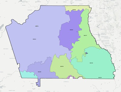 Coweta County GA ZIP code boundaries map