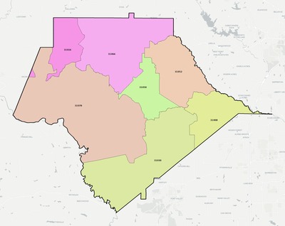 Crawford County GA ZIP code boundaries map