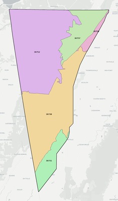 Dade County GA ZIP code boundaries map