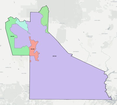 Dawson County GA ZIP code boundaries map