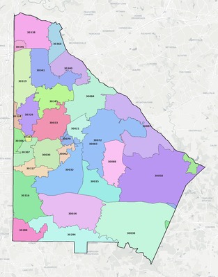 DeKalb County GA ZIP code map preview