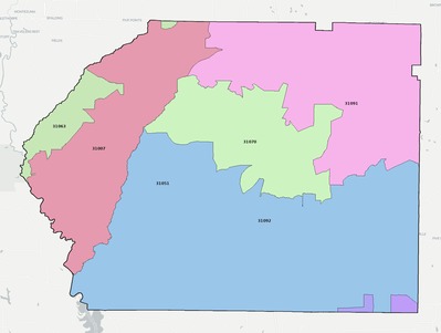 Dooly County GA ZIP code boundaries map