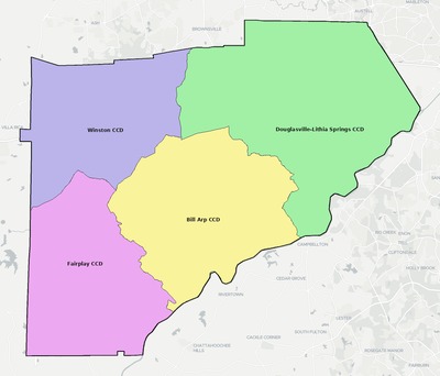 Douglas County GA townships and subdivisions map