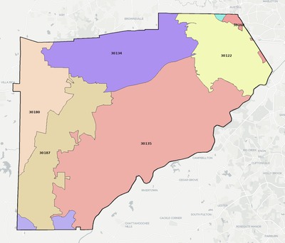 Douglas County GA ZIP code boundaries map