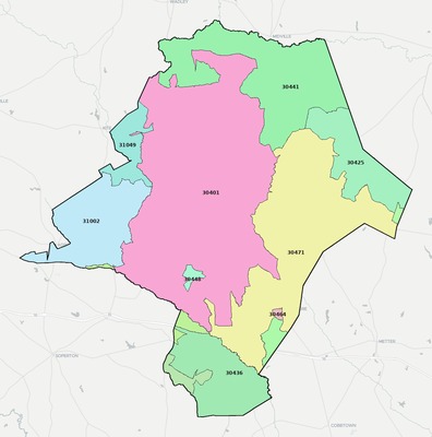 Emanuel County GA ZIP code boundaries map