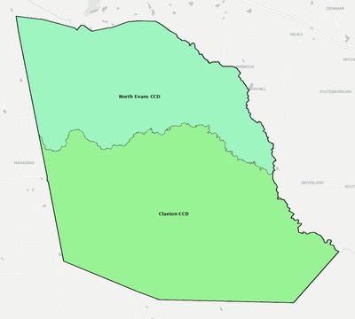 Evans County GA townships and subdivisions map