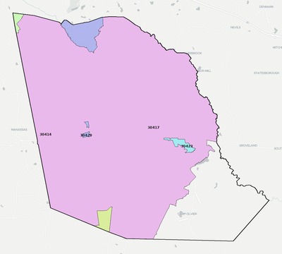 Evans County GA ZIP code boundaries map