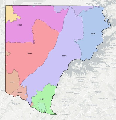Forsyth County GA ZIP code boundaries map