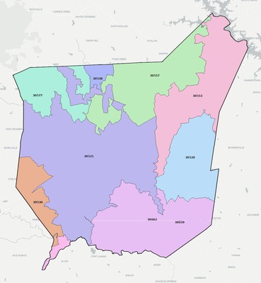Franklin County GA ZIP code boundaries map