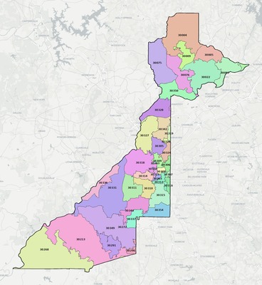 Fulton County GA ZIP code map preview