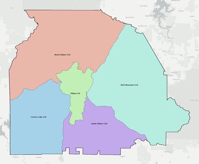 Gilmer County GA townships and subdivisions map