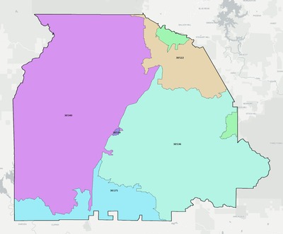 Gilmer County GA ZIP code boundaries map