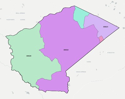 Glascock County GA ZIP code boundaries map