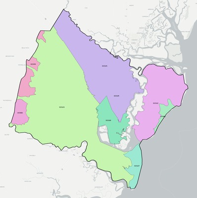 Glynn County GA ZIP code boundaries map