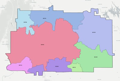 Gordon County GA ZIP code boundaries map