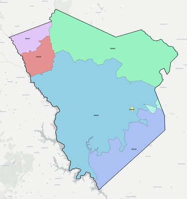 Greene County GA ZIP code boundaries map