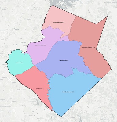 Gwinnett County GA townships and subdivisions map