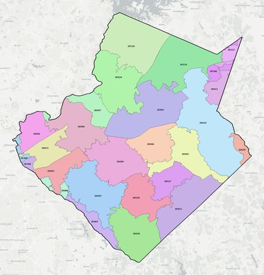 Gwinnett County GA ZIP code boundaries map