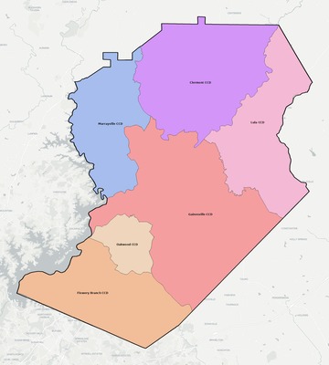 Hall County GA townships and subdivisions map