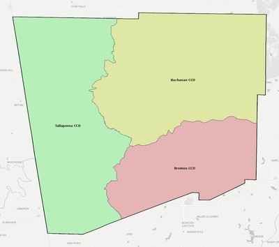 Haralson County GA townships and subdivisions map