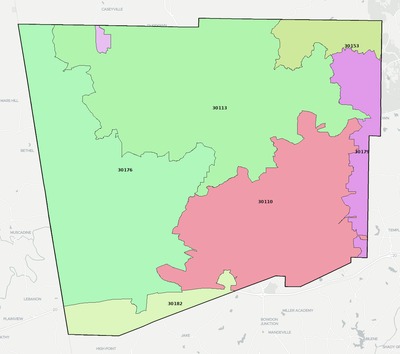 Haralson County GA ZIP code boundaries map