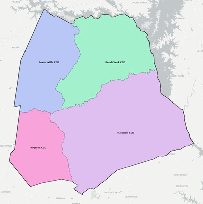 Hart County GA townships and subdivisions map
