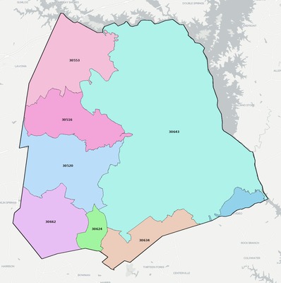 Hart County GA ZIP code boundaries map
