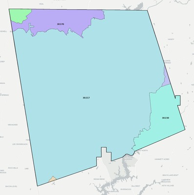 Heard County GA ZIP code boundaries map