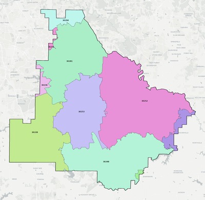 Henry County GA ZIP code boundaries map
