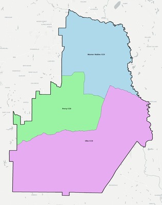 Houston County GA townships and subdivisions map