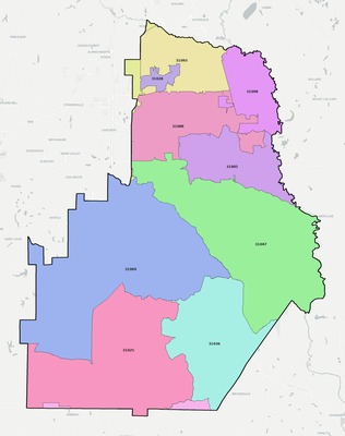 Houston County GA ZIP code boundaries map
