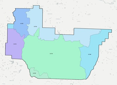 Irwin County GA ZIP code boundaries map