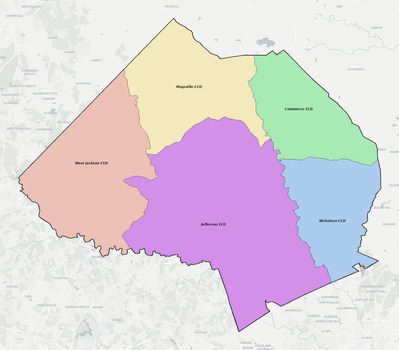 Jackson County GA townships and subdivisions map