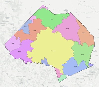 Jackson County GA ZIP code boundaries map