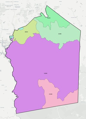 Jasper County GA ZIP code boundaries map