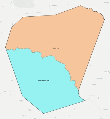 Jenkins County GA townships and subdivisions map