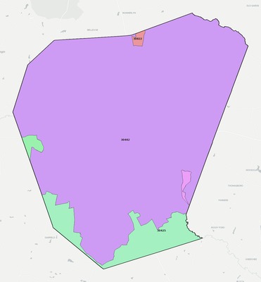 Jenkins County GA ZIP code boundaries map