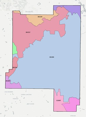 Lamar County GA ZIP code boundaries map
