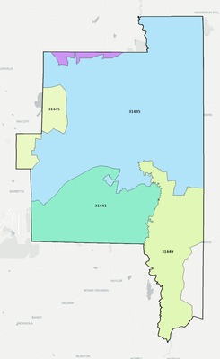 Lanier County GA ZIP code boundaries map