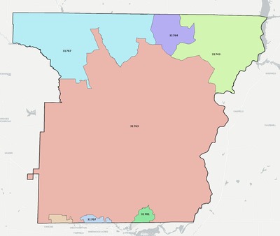 Lee County GA ZIP code boundaries map