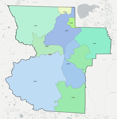 Lowndes County GA ZIP code boundaries map