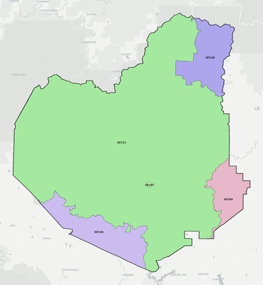 Lumpkin County GA ZIP code boundaries map