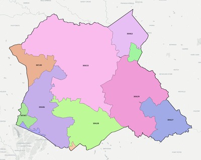 Madison County GA ZIP code boundaries map