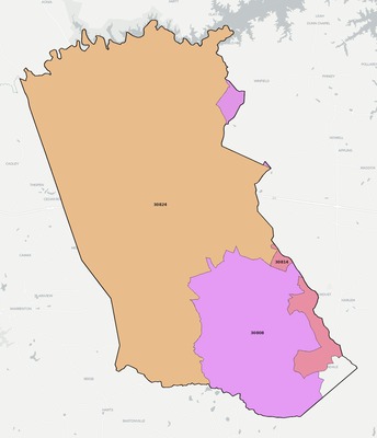McDuffie County GA ZIP code boundaries map
