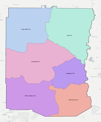 Meriwether County GA townships and subdivisions map