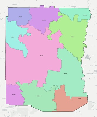 Meriwether County GA ZIP code boundaries map